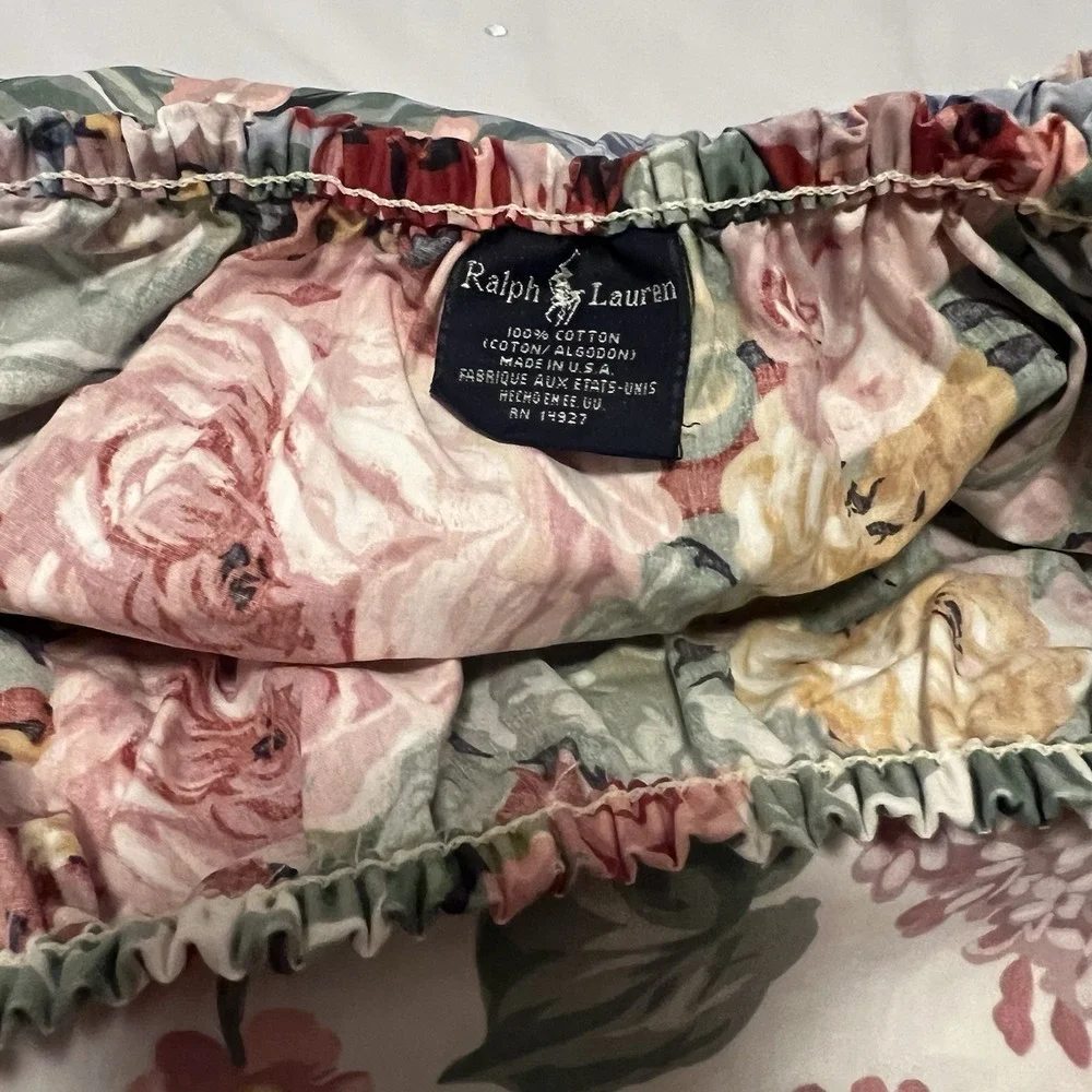 Vtg Ralph Lauren Allison Cotton Full Fitted Sheet Cabbage Rose USA Cottagecore
